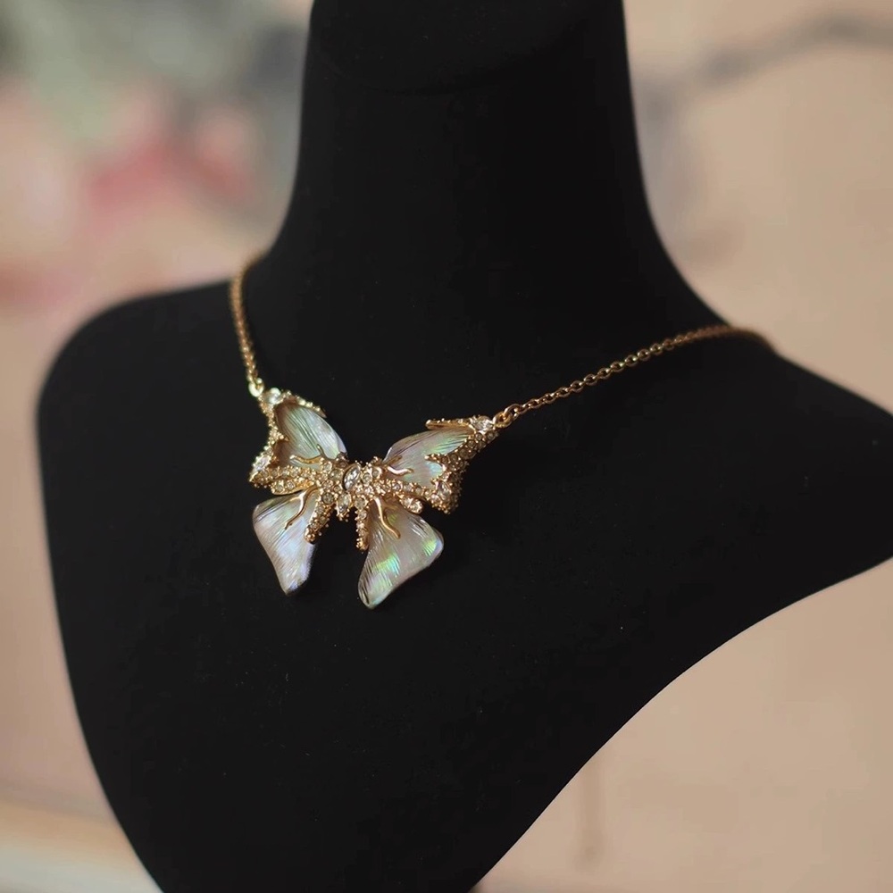 Elegant Gold Butterfly Necklace with Iridescent Accents